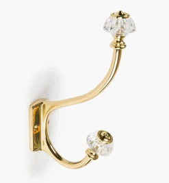Lee Valley Brass Coat Hook With Victorian Crystal Knobs